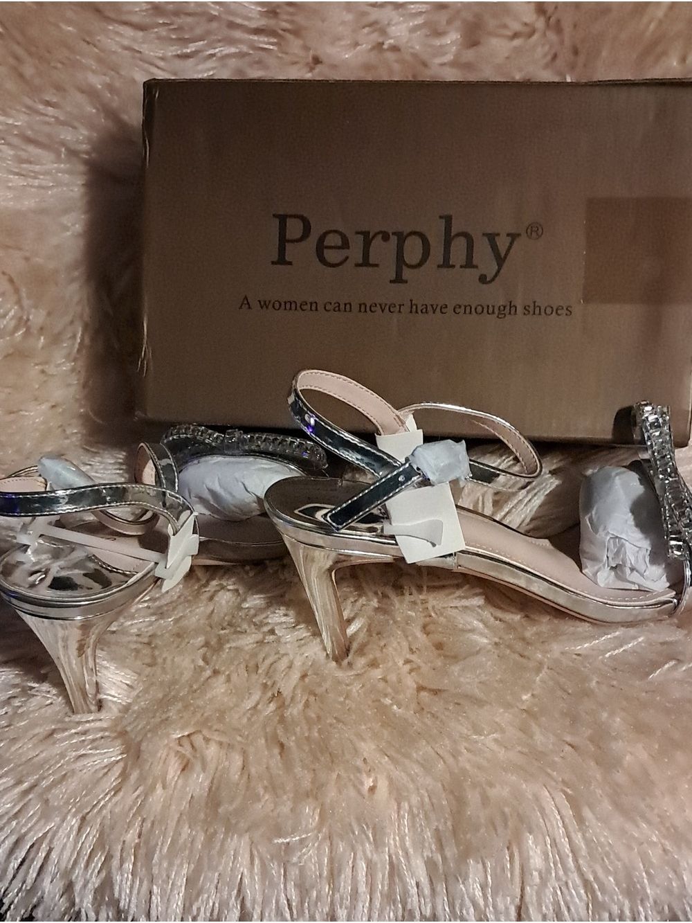 Perphy Rhinestone Sparkly Heel Square Toe Stiletto Heel Sandals NWT Size 8.5 - Picture 7 of 13
